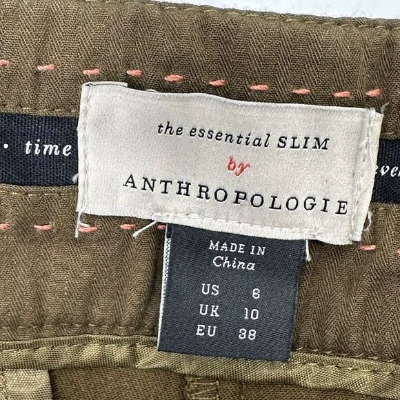 Anthropologie Pants Essential Slim Size 8 Ankle Drawstring Green Tuxedo Stripe - Picture 7 of 8